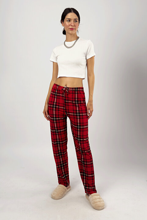 Betimoda Kırmızı Siyah Beyaz Kadın Yumuşak Dokulu Pijama Altı Eşofman Pamuklu