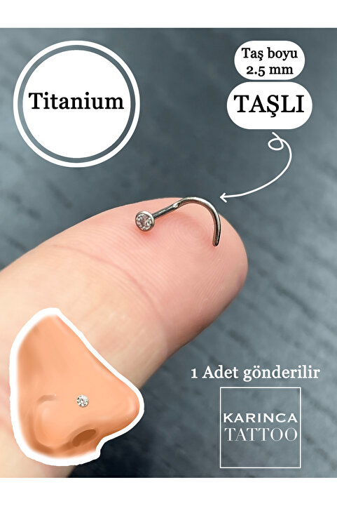 Karınca Piercing Taşlı Burun Piercing Nostril Titanyum Piercing