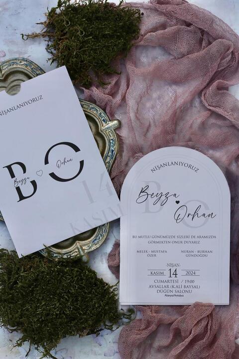 Linvito Oval Düğün, Nikah, Nişan Davetiyesi (50 Adet)