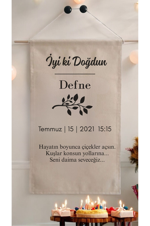 Puppetzzz Canvas Kumaş Afiş - Doğum Günü Pankartı - 70x45 cm isme Özel Kişiselleştirilebilir Doğum günü Fonu