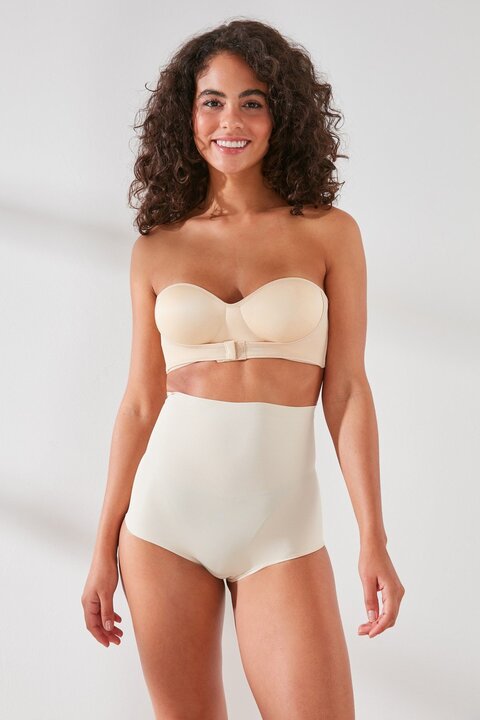 C&CITY C12708 Kadın Lazer Yüksek Bel Kesim Slip Korse Ten