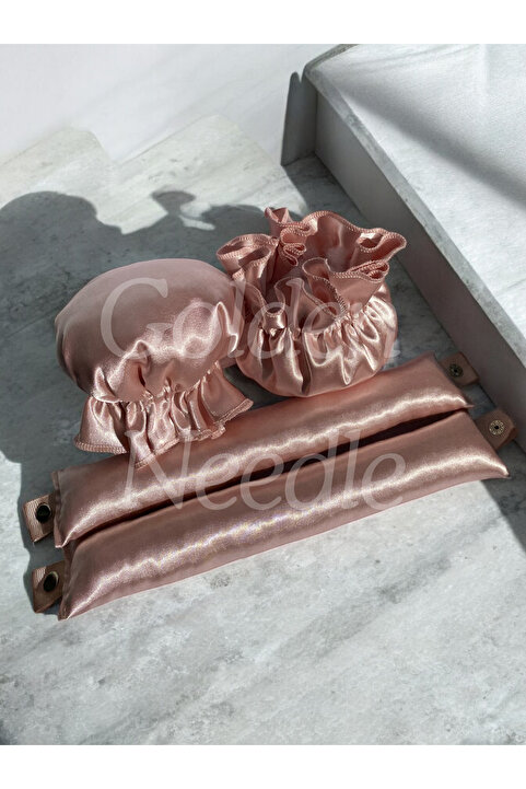 Golden Needle 2'li Boneli Çıtçıtlı Bigudi Sosisi Isısız Saç Şekillendirici Pudra Pembe Bigudi Bone