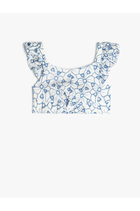 Koton Crop Bluz Askılı Fırfırlı Çiçek Desenli Fisto Detaylı