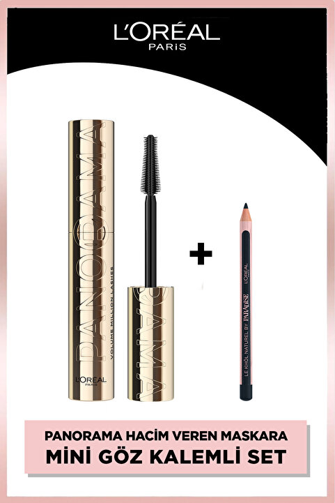 L'Oreal Paris Panorama Hacim Veren Maskara Siyah & Paradise Le Khol Mini Göz Kalemi Makyaj Seti