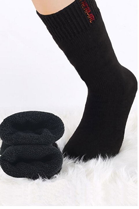 Meguca Socks Erkek ve Kadın Unisex Siyah 6 Çift Termal Havlu Kışlık Çorap