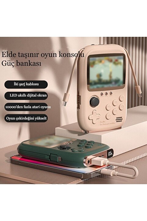 IntersTech Taşınabilir 3.2 inç Mini oyun Konsolu ve Çift Şarj USB Power Güç Bank Retro Çocuk Oyunları 10000