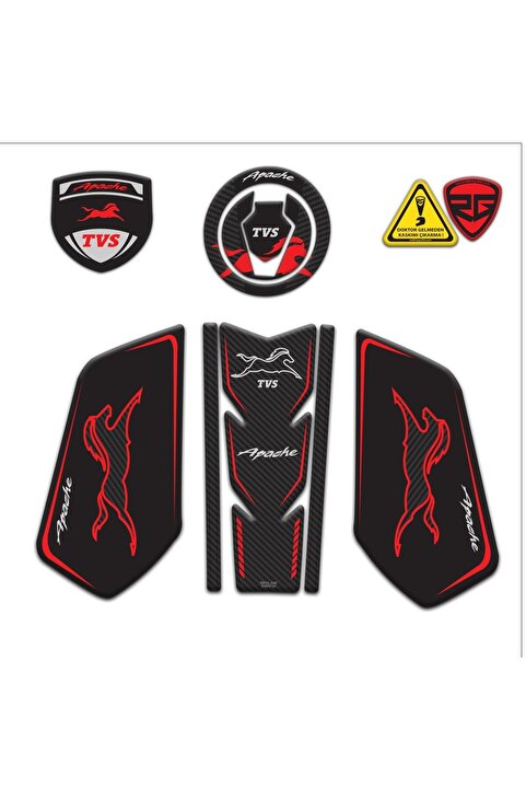 Redline Grafik TVS Apache Uyumlu Tank Pad Seti Kırmızı Siyah Redlinegrafik