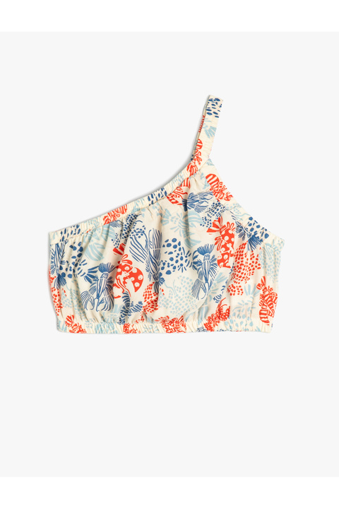 Koton Crop Bluz Tek Omuzlu Beli Lastikli Viskon Kumaş
