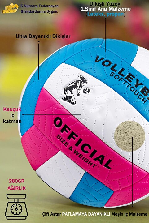x1marka 1.Kalite Yumuşak Yüzey Dikişli Soft Touch Voleybol Topu İç ve Dış Mekan 5no Çift Astar Eğitici Top
