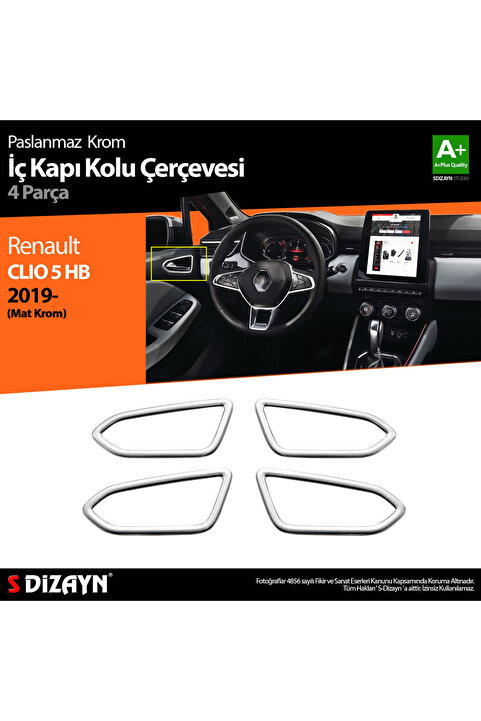 S Dizayn S-Dizayn Renault Clio 5 Krom İç Kapı Kolu Çerçevesi 4 Prç. 2019 Üzeri (Mat Krom) 7027561