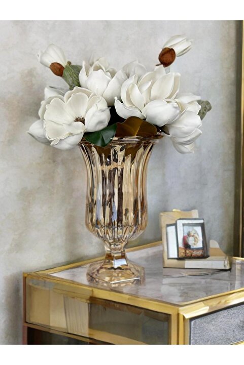 PEKİBU AYAKLI BOMBELİ CAM VAZO GOLD 28X18 CM
