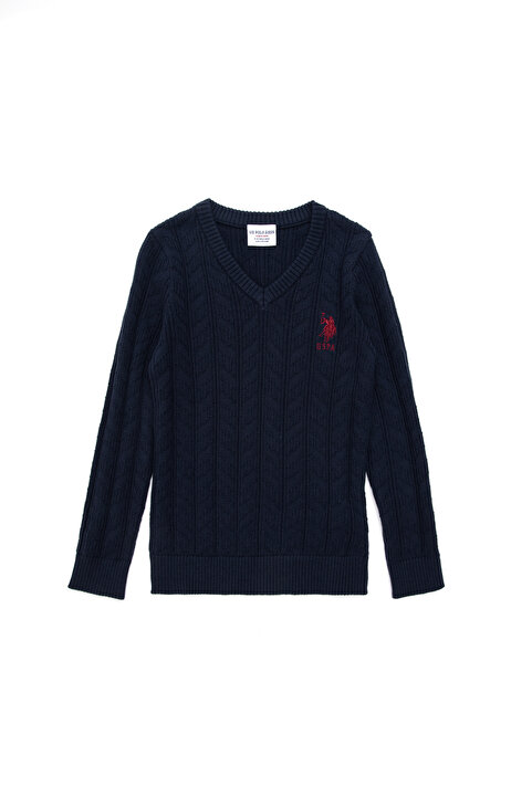 U.S. Polo Assn. Erkek Çocuk Lacivert Basic V Yaka Kazak 50293535-VR033