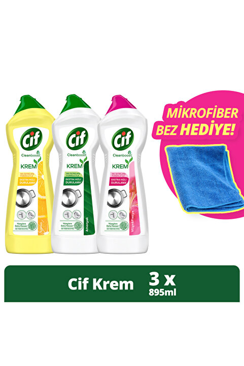 Cif Krem Yüzey Temizleyici 750 ml X 3 Mikrofiber Bez 1 Adet