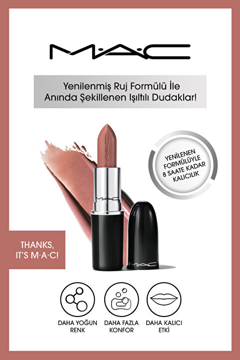Mac Lustreglass Sheer-Shine Kolay Uygulanan Parlak Bitişli Ruj - Thanks It's M·A·C!