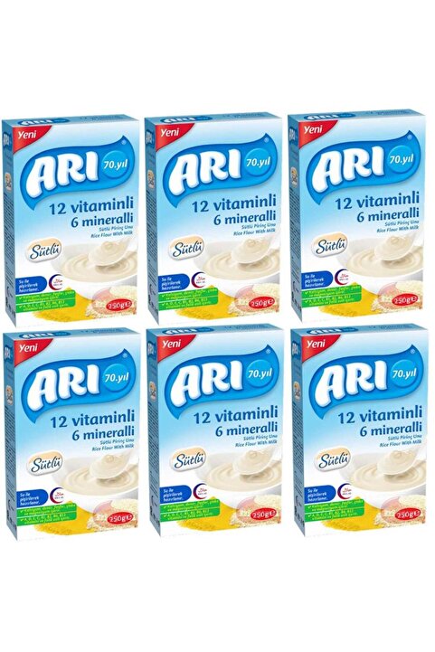 ARI Arı mama 12 Vitaminli 6 Mineralli Sütlü Pirinçli 250gr X 6'lı