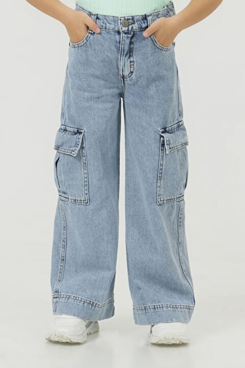 DMB BOYS & GIRLS Geniş Paça Wide Leg Kargo Cepli Jean Kız Çocuk Kot Pantolon