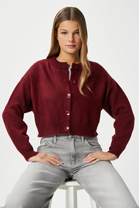 Ritnice Kadın Tilia Crop Bordo Örgü Hırka