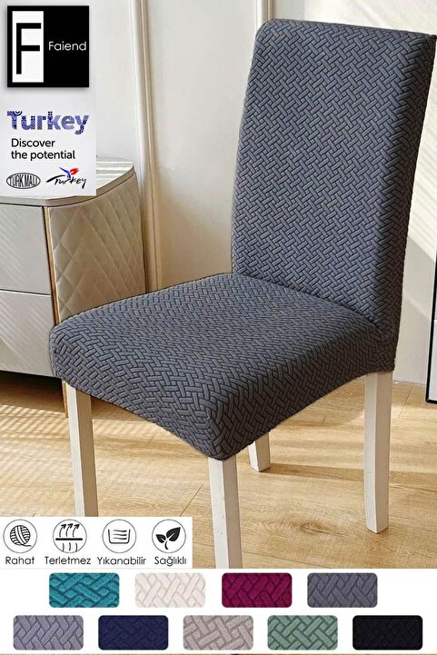 Faiend Tuğla Desen Sandalye Kılıfı Yıkanabilir Likralı Esnek Lastikli Sandalye Örtü  ( ANTRASİT)