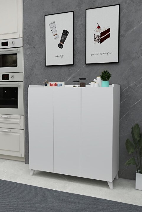 Bofigo 3 Kapaklı Çok Amaçlı Dolap Çok Amaçlı Mutfak Dolabı Banyo Dolabı Ayakkabılık Kumsal Beyaz