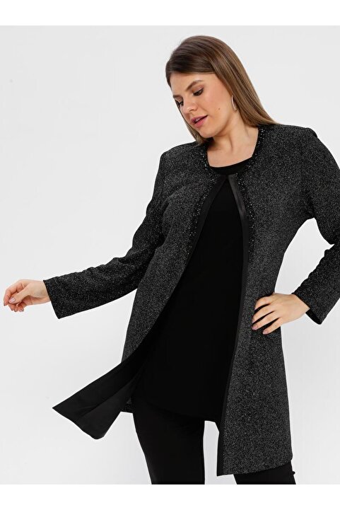 Ladies First Büyük Beden 3033 Siyah-gümüş Ceket Atlet Ikili Takım