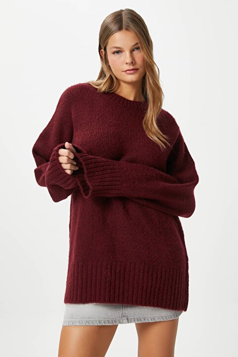 Ritnice Kadın Homy Yumuşacık Bisiklet Yaka Bordo Oversize Triko Kazak