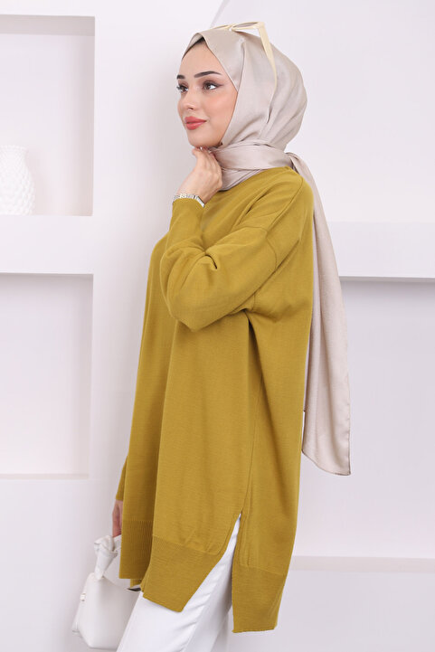İmajButik K. Yağyeşili Bisiklet Yaka Merserize Salaş Triko Tunik
