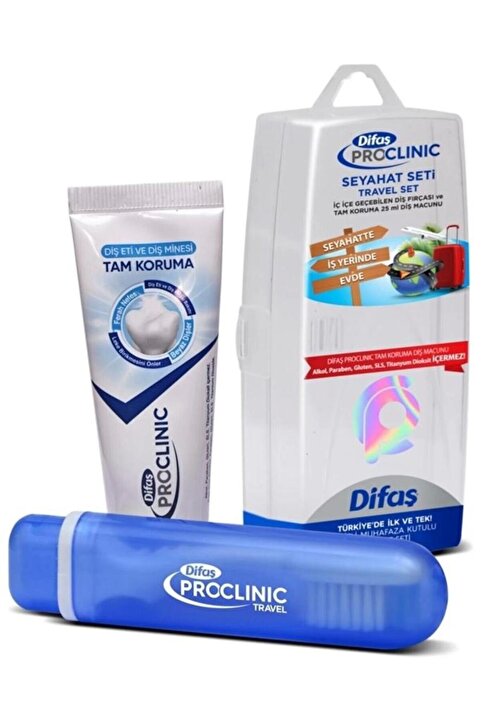 Difaş Pro Clinic Diş Fırçası Ve Tam Koruma Diş Macunu 25 ml Kutulu Seyahat Diş Seti