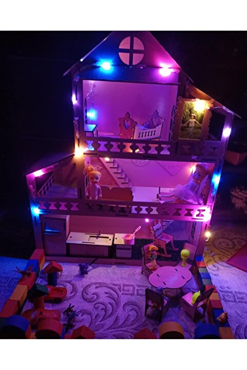 ZeyCan Lazer Led Işık Hediyeli Ahşap Oyun Evi Ledli Oyuncaklı