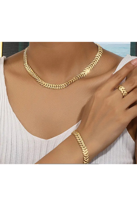 Butik 3 PARÇA YAPRAK DESEN KOLYE KÜPE YÜZÜK SETİ