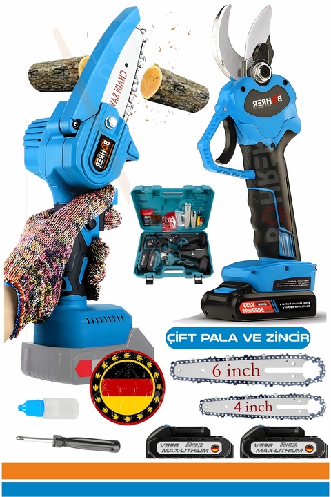 BÖHRER Böhr 2'li Kombo Set 58vf 5ah 25mm Budama Makası 10cm Budama Testere Seti