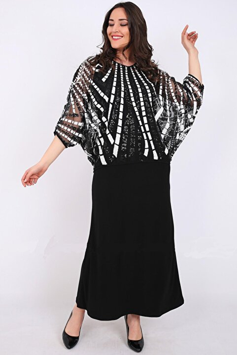 Ladies First Büyük Beden 2780 Siyah Bluz Elbise Ikili Takım