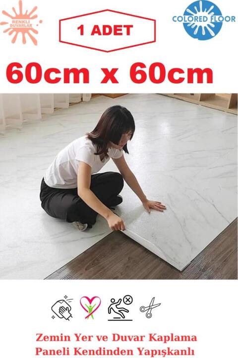 Renkli Duvarlar 60X60cm 1 Adet  Floor Pvc Panel Yapışkanlı Yer Zemin Kaplama Paneli Arkası Kauçuklu 6216