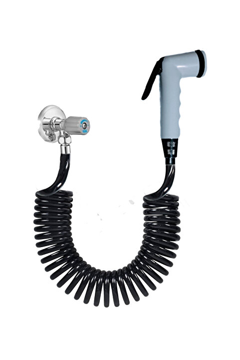 PLASYAY Spiral Şattaf (Bide) Başlıklı Taharet Matik 1/2 Bağlantılı Siyah Inci 150 Cm