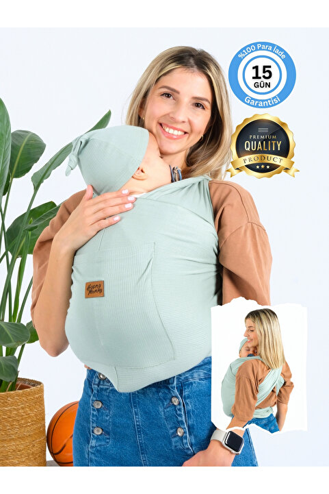 Huggy Mommy Premium Organik Pamuk Sırt Destekli Cepli Şapkalı Bebek Taşıyıcı Sling Bebek Taşıma Şalı Esnek Wrap