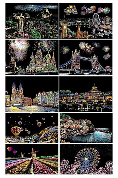 Artlantis Sihirli Gökkuşağı Kazıma Kağıdı A4 10 Yaprak 1 Paket A-4 20x30 cm Siyah Sihirli Kağıt Rainbow Paper