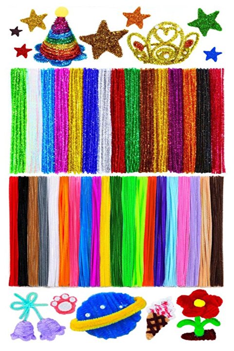 Artlantis Şönil Renkli 30 Cm 50 li Metalik Şönil 50 li 1 Paket 30 Cm Renkli Tüylü Tel 100 lü 1 Paket Okul Önce
