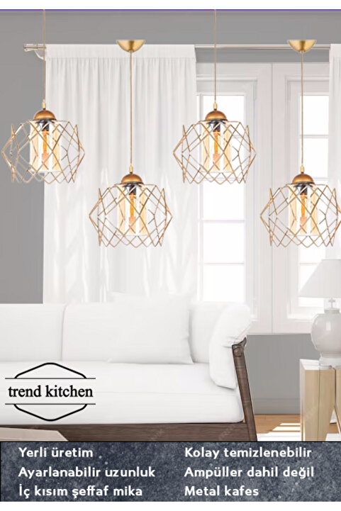 Trend Kitchen 4 Adet Trend Bal Mika Camlı Golden Salon Mutfak Banyo Yatak Odası Çocuk Odası Antre Sarkıt Avize