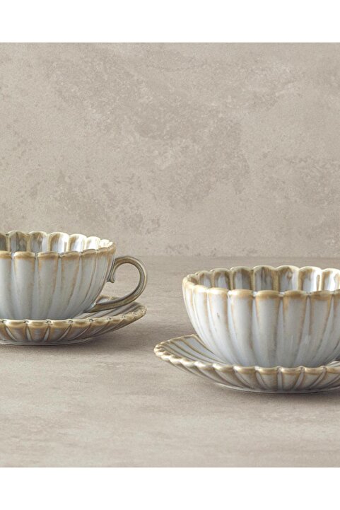 English Home Fiore New Bone China 4 Parça 2 Kişilik Çay Fincanı Takımı Gri