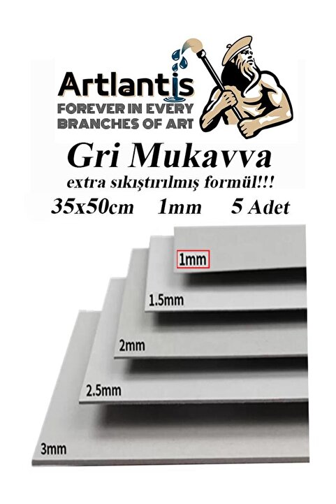 Artlantis Mukavva Gri 1 mm 35x50 cm 5 Adet Sert Karton Ekstra Sıkıştırılmış 35*50 Mukavva Gri Renkli 5 Adet
