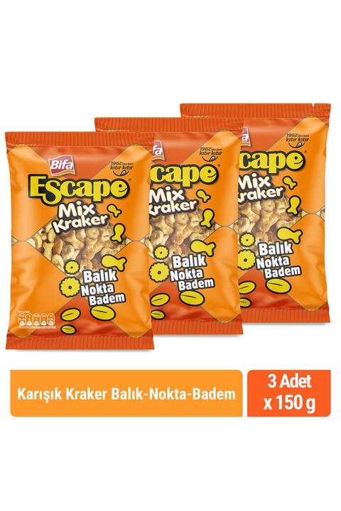 Bifa Escape Mix Kraker - Balık - Nokta - Badem 150 gr x 3 Adet