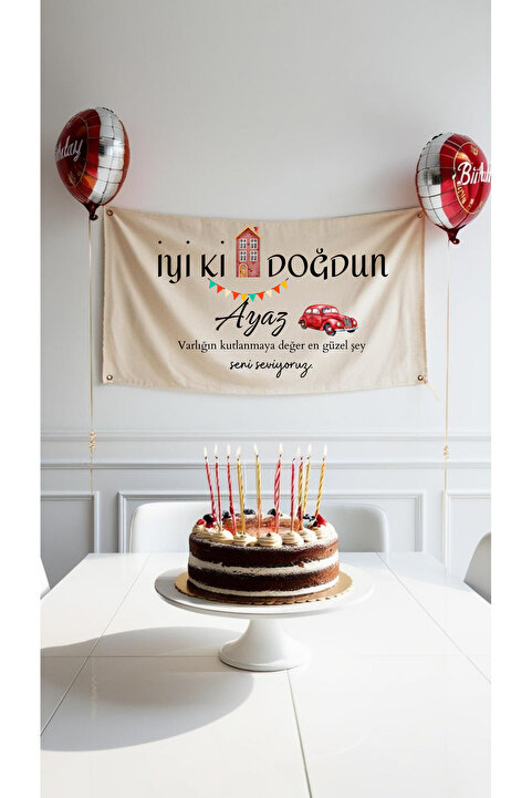 Puppetzzz İsimli Doğum Günü Flaması Arka Fon Afişi Duvar Halısı Örtüsü 65x100CM Yatay Renkli