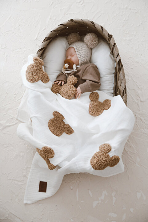 dery baby TAŞIMAK SİHİRDİR Teddy-Dört Kat Müslin Ekru Souris Battaniye