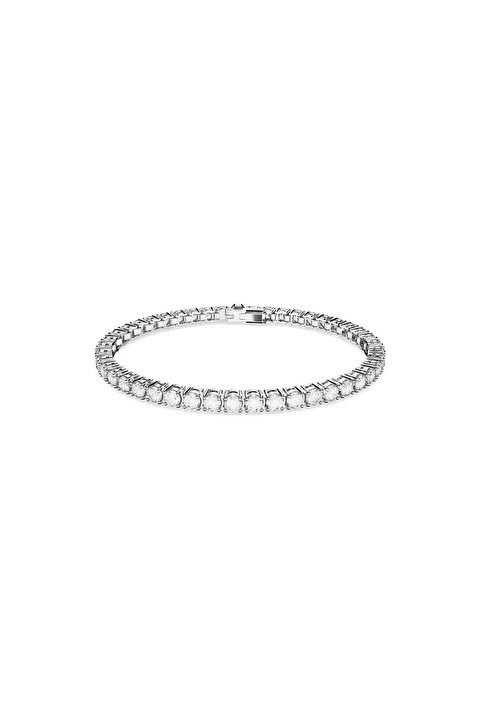 Swarovski Matrix Tennis Bileklik, Yuvarlak kesim, Beyaz, Rodyum kaplama