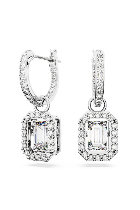 Swarovski Una damla küpeler, Sekizgen kesim, Beyaz, Rodyum kaplama
