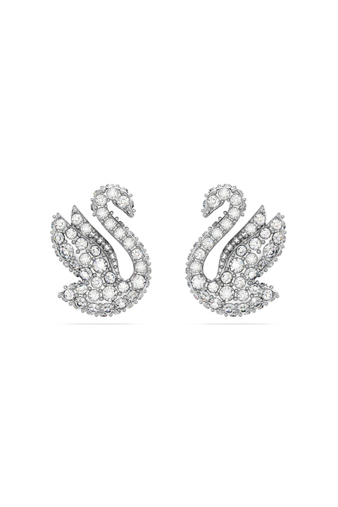 Swarovski Swan düğme Küpeler, Kuğu, Beyaz, Rodyum kaplama