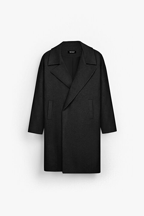 ablukaonline Oversize Rahat Kesim Uzun Erkek Kaşe Kaban Palto Siyah