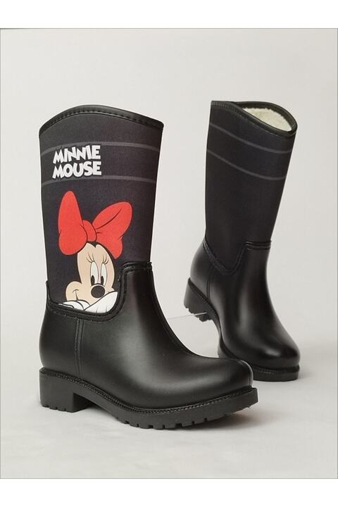 Sea&Blue Minnie Mouse Poz Veriyor Baskılı Peluşlu Su Geçirmeyen Kız Çocuk Yağmur Çizmesi