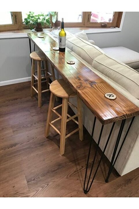Genel Markalar 38x152x75 Ahşap Masif Bar Masası Oturma Odası Mutfak Bar Masası