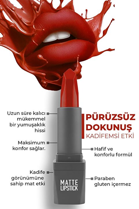 Alix Avien Yoğun Renk Veren Uzun Süre Kalıcı Nemlendirici Kadifemsi Mat Ruj - Matte Lipstick 421 Orange Red