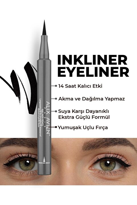 Alix Avien Uzun Süre Kalıcı, Suya Dayanıklı ve Yumuşak Uçlu Siyah Göz Kalemi - Inkliner Eyeliner Black
